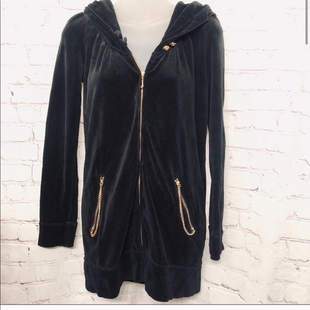 JUICY COUTURE VELOUR BLACK GOLD CHAINS HOODIE